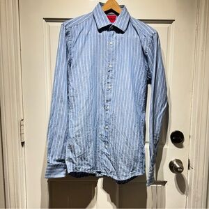 Hugo Boss Light Blue Vertical Stripe Dress Shirt